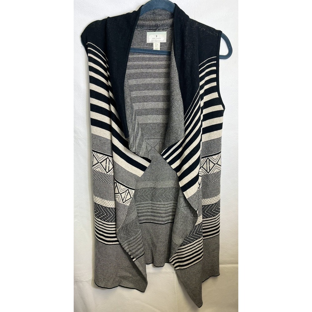 Ruby Moon Anthropologie Cream And Black Knit Open Cardigan Vest Sz Small Tribal